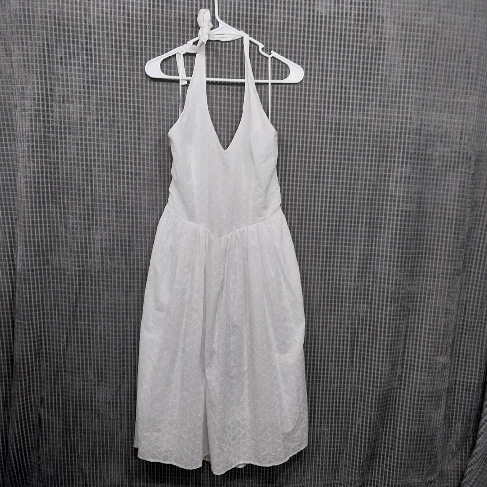 Steve Madden Halter Dress Womens Eyelet Smocked Back Medium White